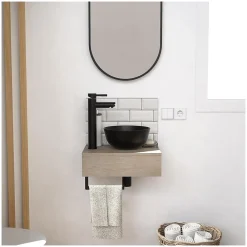 Meuble De Salle De Bains Faible Profondeur|Mob-In Meuble lave-mains SOHO plan épais vasque noire + miroir