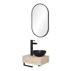 Meuble De Salle De Bains Faible Profondeur|Mob-In Meuble lave-mains SOHO plan épais vasque noire + miroir