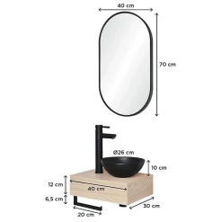Meuble De Salle De Bains Faible Profondeur|Mob-In Meuble lave-mains SOHO plan épais vasque noire + miroir