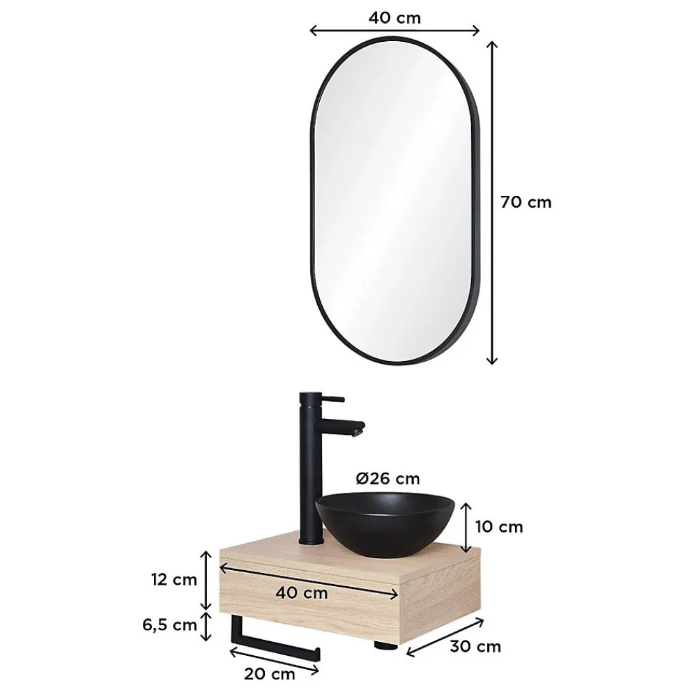 Meuble De Salle De Bains Faible Profondeur|Mob-In Meuble lave-mains SOHO plan épais vasque noire + miroir