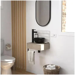 Meuble De Salle De Bains Faible Profondeur|Mob-In Meuble lave-mains SOHO plan épais vasque noire + miroir