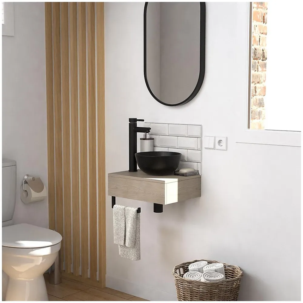 Meuble De Salle De Bains Faible Profondeur|Mob-In Meuble lave-mains SOHO plan épais vasque noire + miroir