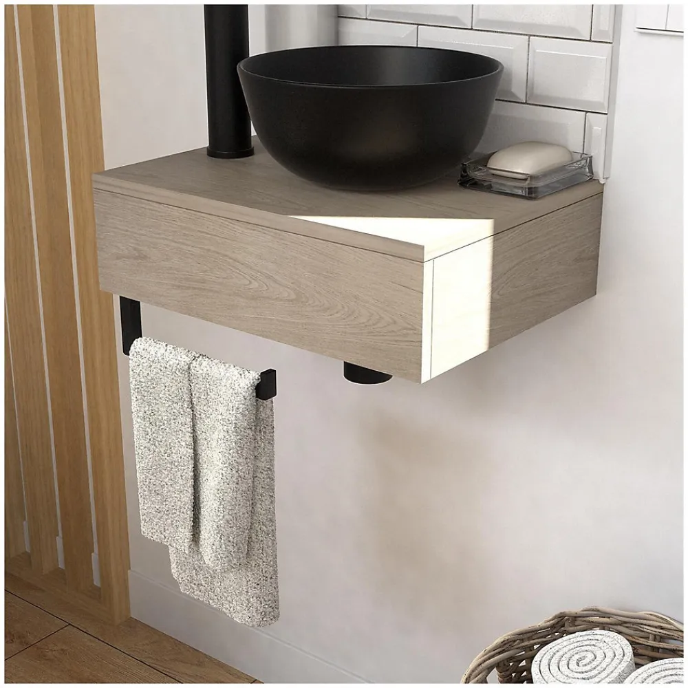 Meuble De Salle De Bains Faible Profondeur|Mob-In Meuble lave-mains SOHO plan épais vasque noire + miroir