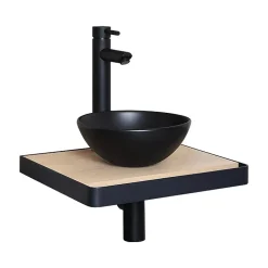Mob-In Meuble lave-mains SOHO plan fin p-serviette face vasque noire + robinet