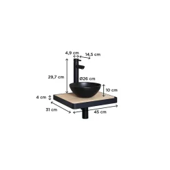 Mob-In Meuble lave-mains SOHO plan fin p-serviette face vasque noire + robinet