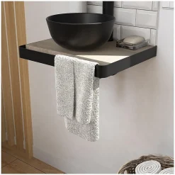 Mob-In Meuble lave-mains SOHO plan fin p-serviette face vasque noire + robinet