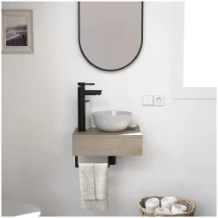 Mob-In Meuble lave-mains SOHO plan épais vasque blanche + robinet + miroir