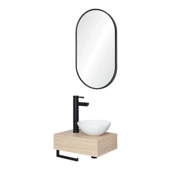 Mob-In Meuble lave-mains SOHO plan épais vasque blanche + robinet + miroir