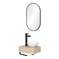 Mob-In Meuble lave-mains SOHO plan épais vasque blanche + robinet + miroir