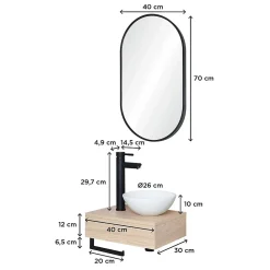 Mob-In Meuble lave-mains SOHO plan épais vasque blanche + robinet + miroir