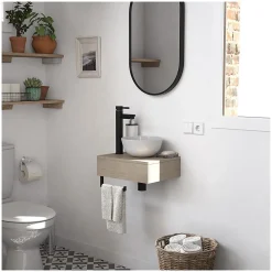 Mob-In Meuble lave-mains SOHO plan épais vasque blanche + robinet + miroir