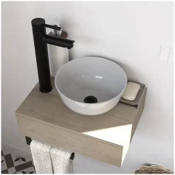 Mob-In Meuble lave-mains SOHO plan épais vasque blanche + robinet + miroir