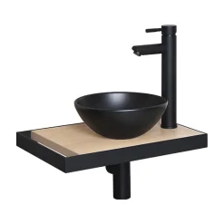 Meuble De Salle De Bains Faible Profondeur|Lave-Mains|Mob-In Meuble lave-mains SOHO plan fin p-serviette côté vasque noire + robinet