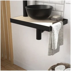 Meuble De Salle De Bains Faible Profondeur|Lave-Mains|Mob-In Meuble lave-mains SOHO plan fin p-serviette côté vasque noire + robinet