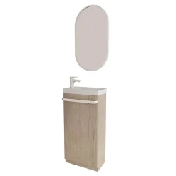 Mob-In Meuble lave-mains sur pieds JOHANN décor chêne + vasque + miroir
