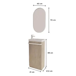 Mob-In Meuble lave-mains sur pieds JOHANN décor chêne + vasque + miroir