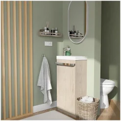 Mob-In Meuble lave-mains sur pieds JOHANN décor chêne + vasque + miroir