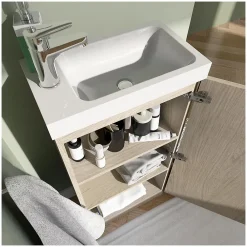Mob-In Meuble lave-mains sur pieds JOHANN décor chêne + vasque + miroir