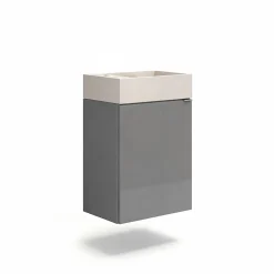 Lave-Mains| Meuble lave-mains suspendu gris brillant l.44 cm Imandra + plan vasque béton beige moucheté, GoodHome