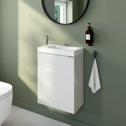 Lave-Mains|GoodHome Meuble lave-mains suspendu blanc brillant l.44 cm Imandra + plan vasque blanc céramique Nira,
