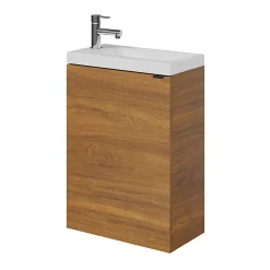 GoodHome Meuble lave-mains suspendu effet noyer l.44 cm Imandra + plan vasque blanc résine Beni,