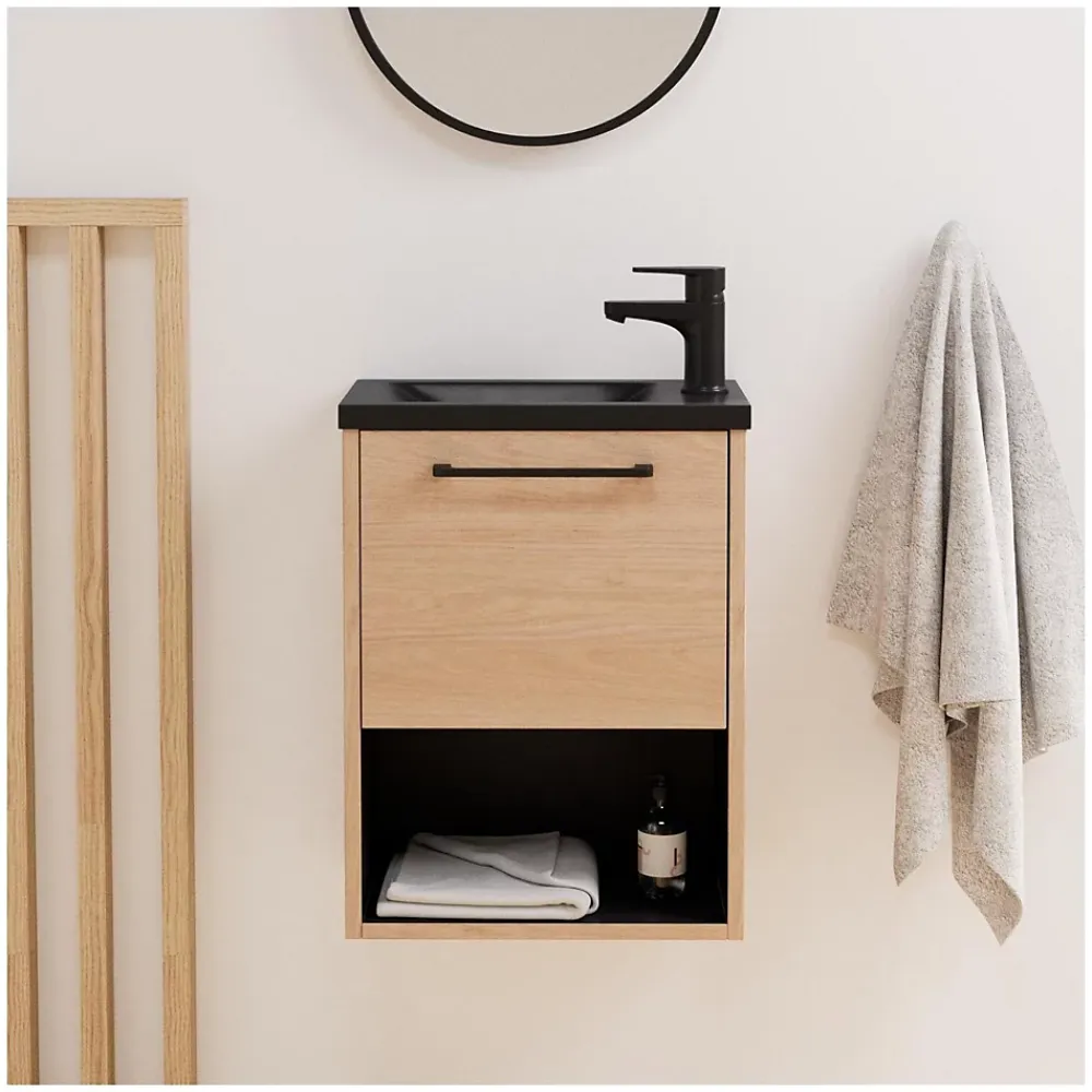 Lave-Mains|Mob-In Meuble lave-mains suspendu avec niche et vasque résine 53x40cm