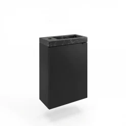 Lave-Mains|Homesight Meuble lave-mains suspendu noir mat l.44 cm Imandra + plan vasque effet marbre noir, GoodHome