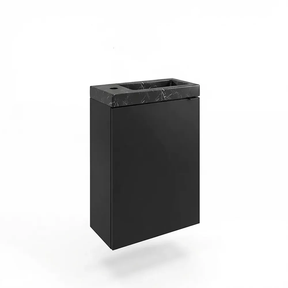 Lave-Mains|Homesight Meuble lave-mains suspendu noir mat l.44 cm Imandra + plan vasque effet marbre noir, GoodHome