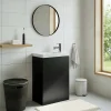 Lave-Mains|GoodHome Meuble lave-mains suspendu noir mat l.44 cm Imandra + plan vasque blanc résine Beni,