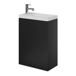 Lave-Mains|GoodHome Meuble lave-mains suspendu noir mat l.44 cm Imandra + plan vasque blanc résine Beni,