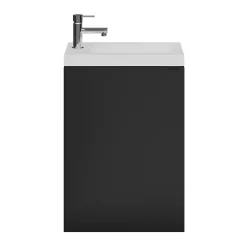 Lave-Mains|GoodHome Meuble lave-mains suspendu noir mat l.44 cm Imandra + plan vasque blanc résine Beni,
