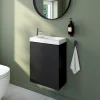 GoodHome Meuble lave-mains suspendu noir mat l.44 cm Imandra + plan vasque blanc céramique Nira,