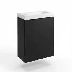 GoodHome Meuble lave-mains suspendu noir mat l.44 cm Imandra + plan vasque blanc céramique Nira,