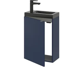 Lave-Mains|GoodHome Meuble lave-mains suspendu bleu nuit mat l.44 cm Imandra + plan vasque noir céramique Nira,