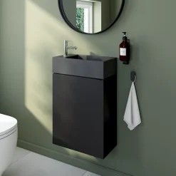 Homesight Meuble lave-mains suspendu noir mat l.44 cm Imandra + plan vasque béton gris, GoodHome
