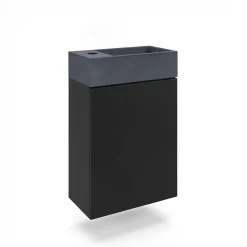 Homesight Meuble lave-mains suspendu noir mat l.44 cm Imandra + plan vasque béton gris, GoodHome