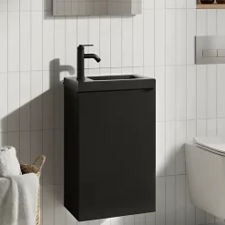GoodHome Meuble lave-mains suspendu noir mat l.44 cm Imandra + plan vasque noir céramique Nira,