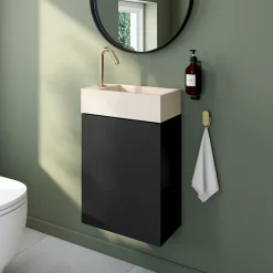 Lave-Mains|Homesight Meuble lave-mains suspendu noir mat l.44 cm Imandra + plan vasque béton beige moucheté, GoodHome
