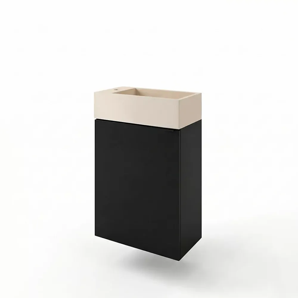 Lave-Mains|Homesight Meuble lave-mains suspendu noir mat l.44 cm Imandra + plan vasque béton beige moucheté, GoodHome