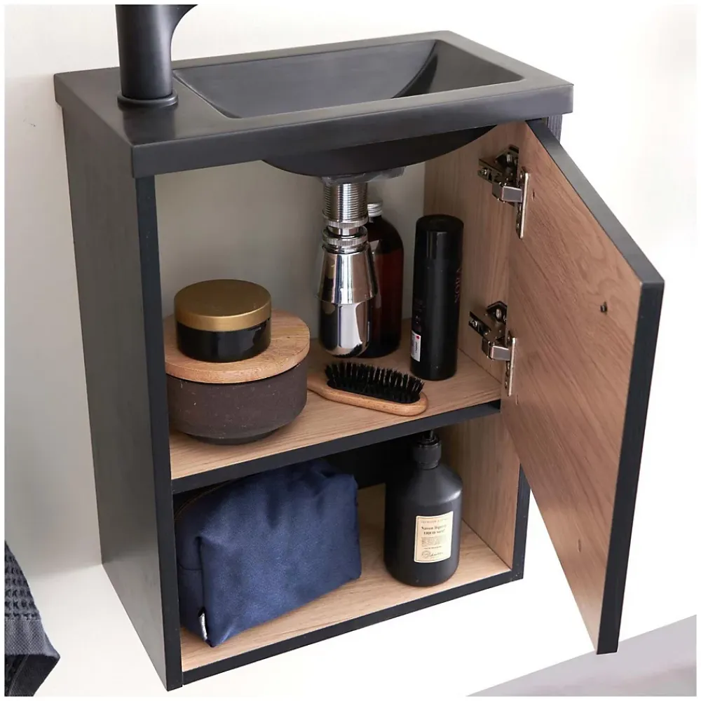Mob-In Meuble lave-mains suspendu avec niche et vasque résine 53x40cm