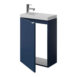 Lave-Mains|Meuble De Salle De Bains Faible Profondeur|GoodHome Meuble lave-mains suspendu bleu nuit mat l.44 cm Imandra + plan vasque blanc résine Beni,