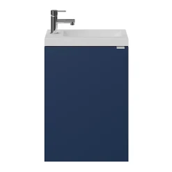 Lave-Mains|Meuble De Salle De Bains Faible Profondeur|GoodHome Meuble lave-mains suspendu bleu nuit mat l.44 cm Imandra + plan vasque blanc résine Beni,