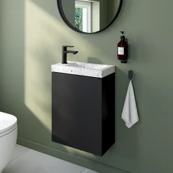 Homesight Meuble lave-mains suspendu noir mat l.44 cm Imandra + plan vasque terrazzo, GoodHome