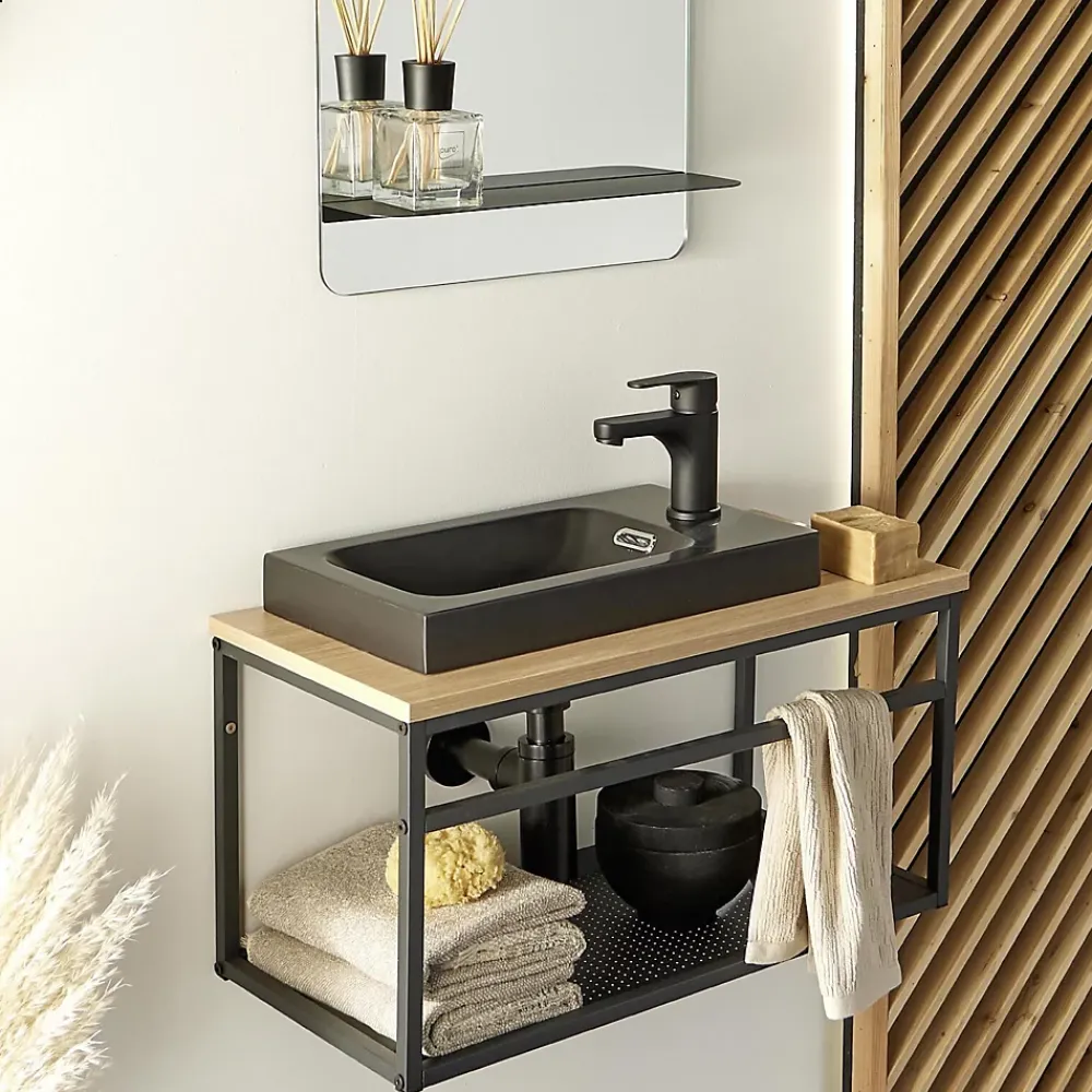 Mob-In Meuble lave-mains WILO grande largeur avec vasque résine 60cm