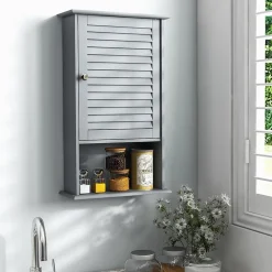 Armoire De Salle De Bains|Giantex Meuble Mural de Salle de Bain, avec Etagère Réglable,avec Porte Persienne et 1 Etagère Ouverte, 42x17x70cm (Gris)