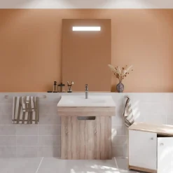 Ensemble Meuble De Salle De Bains|Cuisibane Meuble PMR ALTEA 70 cm avec plan vasque et miroir led ELEG Plus ht105