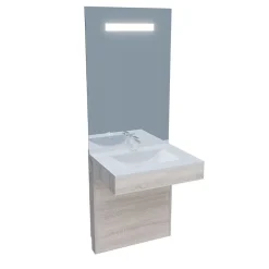 Ensemble Meuble De Salle De Bains|Cuisibane Meuble PMR ALTEA 70 cm avec plan vasque et miroir led ELEG Plus ht105