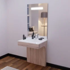 Ensemble Meuble De Salle De Bains|Cuisibane Meuble PMR ALTEA 70 cm avec plan vasque et miroir led ELEG Plus ht105