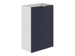 Meuble Wc|Vente-unique Meuble pour lave main strié caisson blanc et porte réversible bleue - H60 x L40 x P22 - VAHIRA