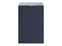 Meuble Wc|Vente-unique Meuble pour lave main strié caisson blanc et porte réversible bleue - H60 x L40 x P22 - VAHIRA
